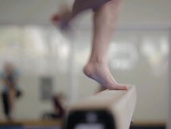  DS Feet balancing and twirling on balance beam / Vancouver, British Columbia, Canada Stock Footage