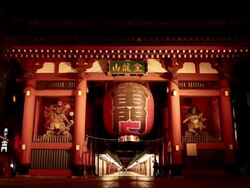 WS View of Kaminarimon Gate at night / Asakusa, Tokyo, Japan Stock Footage
