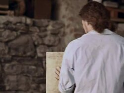 Stonemason inspecting stone Stock Footage