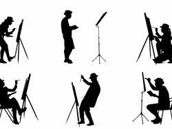 Artistic painters silhouettes Stock Footage