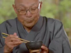 CU TILT Senior man eating/ Tokyo, Japan Stock Footage