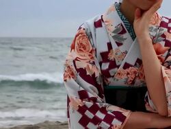 Japanese kimono woman by the sea Stock Footage