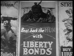 B/W 1910s close up anti-German poster advertising Liberty Bonds / World War I / newsreel Stock Footage