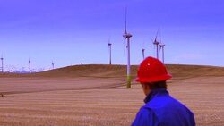 Inspecting Wind Generators In Early Spring Stock Footage