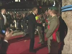 Princes William and Harry meet members of the Armed Forces at Quantum of Solace Premiere Stock Footage