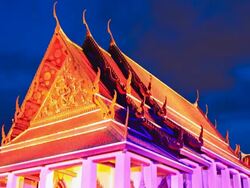 Timelapse-Prayers in temple.People attended at night.(zoom out) Stock Footage