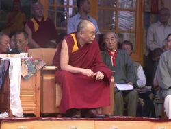 MS Dalai Lama picking up book AUDIO / Dharamsala, Himachal Pradesh, India Stock Footage