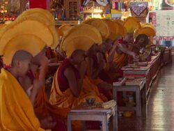MS Buddhist monks holding scriptures in Kopan monastery / Kathmandu, Central, Nepal Stock Footage