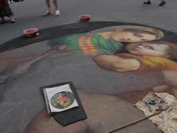 MH PAN Street Artist Painting on Sidewalk / Florence, Italy Stock Footage