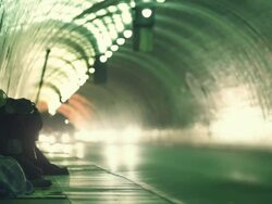 Homeless in a tunnel Stock Footage