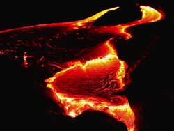 Volcanic lava Flowing at night Stock Footage