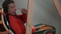 Two New York City performance artists have turned themselves into human hamsters for 10 days to illustrate people's interdependence. Ward Shelley and Alex Schweder coordinate their every movement while living on a giant wooden hamster wheel. (March 5) News Clip