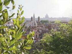 Rome domes and skyline from Pincio Hill Stock Footage