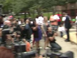 Denis Leary, Rhys Ifans, Emma Stone, Marc Webb, Andrew Garfield at "Be Amazing" Stand Up Volunteer Initiative - Brooklyn Stock Footage