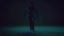 young male soccer freestyler is doing kick-ups. Stock Footage