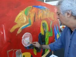 Two artists join forces for a good cause Stock Footage