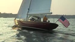 An elderly man and his crew sails their Morris Yachts M42 through Narragansett Bay near Newport. Stock Footage