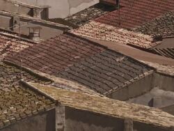 MS Tile roofs in old rural village / Basque Country, Spain  Stock Footage