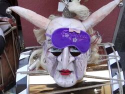 CU Shot of mask with drum in Basel Carnival (Basler Fasnacht) / Basel, Switzerland Stock Footage