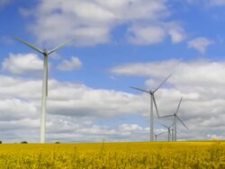 HD Wind Farm in Spring (Time Lapse) Stock Footage