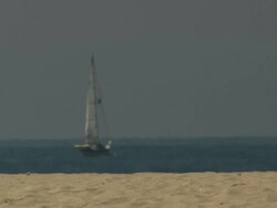 MS Venice Beach with yacht / Los Angeles, California, United States. Stock Footage