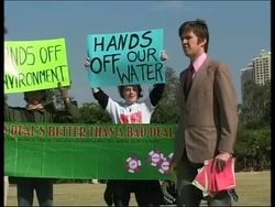 Protests with mock trial, spoof game, reax News Clip