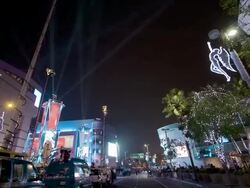 T/L, MS, LA, Grand opening of L.A. Live at night, Los Angeles, California, USA Stock Footage