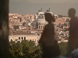 Tourist watching Rome from Gianicolo Hill Stock Footage