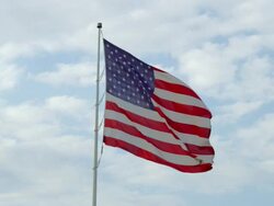 MS View of American flag blowing in wind / St. Louis, Missouri, United States Stock Footage