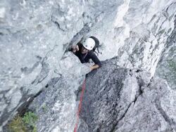 Men rock climbing in the mountains.  - 1920x1080 Stock Footage