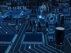 Circuit Board with moving electrons. Transparent blue. Stock Footage