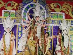 MS Statues of Goddess Durga at Durga Puja celebration / Kolkata, West Bengal, India Stock Footage