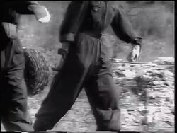 B/W 1961 close up PAN two soldiers unrolling barbed wire in construction of Berlin Wall / newsreel Stock Footage