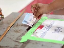 Merit by money in temple Stock Footage