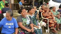 Pohnpei Micronesia local women waiting for food at local party Stock Footage