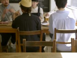 MS TU Shot of Friends good terms are enjoying lunch at cafe / Kyoto, Japan Stock Footage