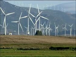 Wind turbines, near Tarifa, Autumn, Tarifa, Andalusia, Southern Spain Stock Footage