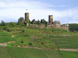WS View of Moselle Valley with Thurand and Castle / Alken, Moselle Valley, Rhineland Palatinate, Germany Stock Footage