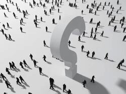 3d animation with crowd and question mark Stock Footage