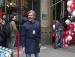Geraldo Rivera outside of Pie Face as part of Celebrity Apprentice Stock Footage
