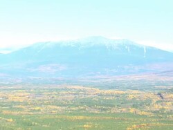 WS AERIAL PAN View of wooded area with autumn color and lakes / Maine, United States Stock Footage