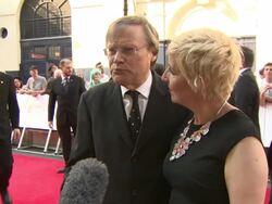 INTERVIEW - Julie Hesmondhalgh and David Neilson on the end of Roy and Hayley, peoples response the Hayley's death and Julie Hesmondhalgh's new project at The Royal Opera House on May 18, 2014 in London, England. Stock Footage