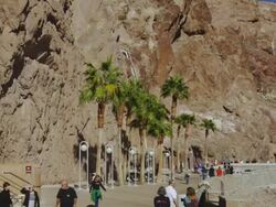 WS Visitor walking in dam / Nevada, USA Stock Footage
