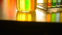 laboratory glassware with color liquid Stock Footage