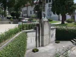 Guimaraes, statues in Martins Sarmento square, Guimaraes, UNESCO World Heritage Stock Footage