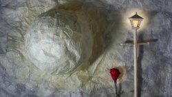 Paper Moon, Flower and Streetlamp, Dark lighting Stock Footage