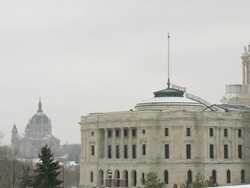 MS Minnesota state flag flies on top of Capitol / Saint Paul, Minnesota, United States  Stock Footage