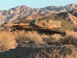 WS PAN Broken down tank in the desert Stock Footage