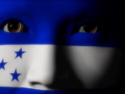 Beautiful girl Honduras flag face painted Stock Footage