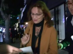 Jacqueline Bisset greets fans at Mandela Long Walk To Freedom After Party at Warwick in Hollywood Stock Footage